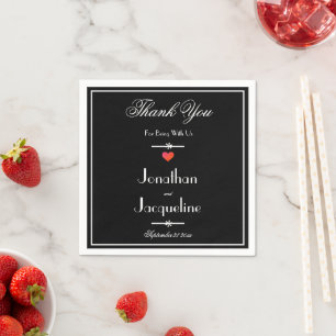 Elegant Wedding Chic Black & White Red Heart Paper Napkin