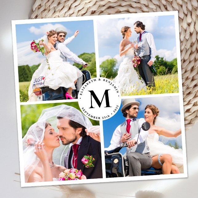 Elegant Wedding Chic Custom Photo Collage Monogram Thank You Card (Creator Uploaded)