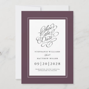 Elegant Wedding Chic Trendy Script Moody Purple Save The Date