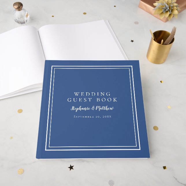 Elegant Wedding Classic Blue Guest Book (Front Open)