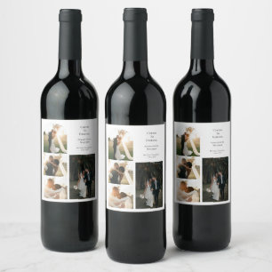 Elegant Wedding Couple Anniversary 4 Photo Collage Wine Label