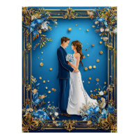 Elegant Wedding Couple Embracing with Floral Frame