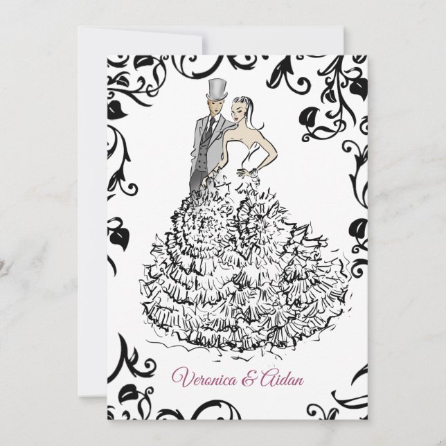 Elegant Wedding Couple Illustration Invitation (Front)