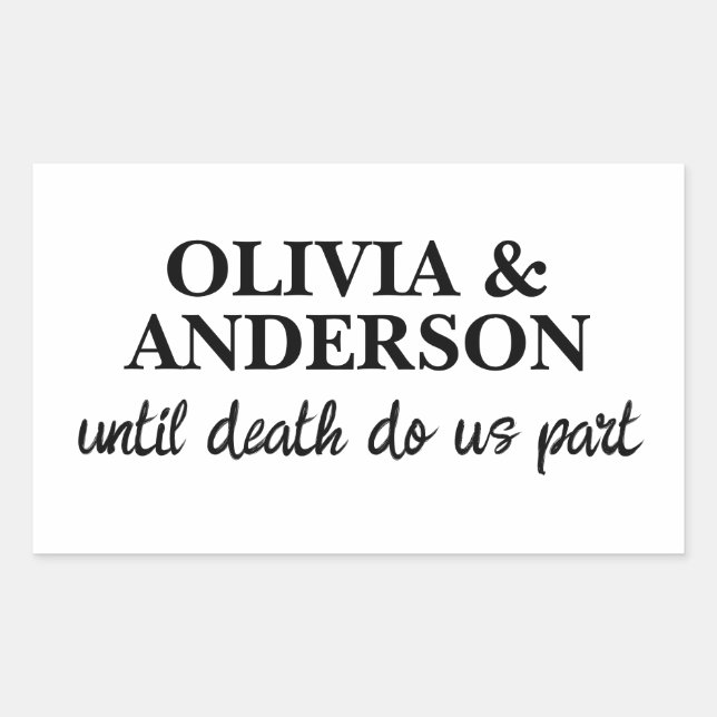 Elegant Wedding Couple Name Black Text Modern Rectangular Sticker (Front)