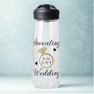 Elegant Wedding Couple Name Bride Glittery Ring Water Bottle