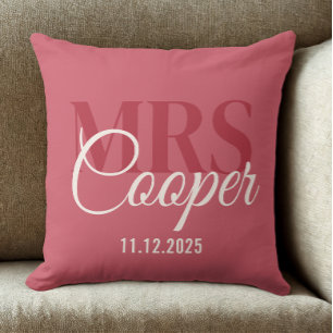 Elegant Wedding Couple Name Red Ivory Colour Cushion