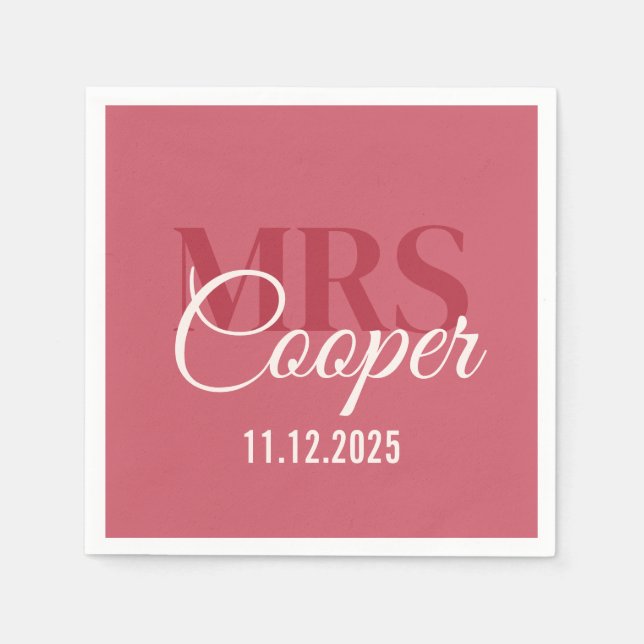 Elegant Wedding Couple Name Red Ivory Colour Napkin (Front)
