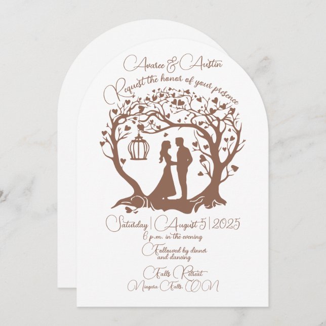 Elegant Wedding Couple Tree Framed Brown Invitation (Front/Back)