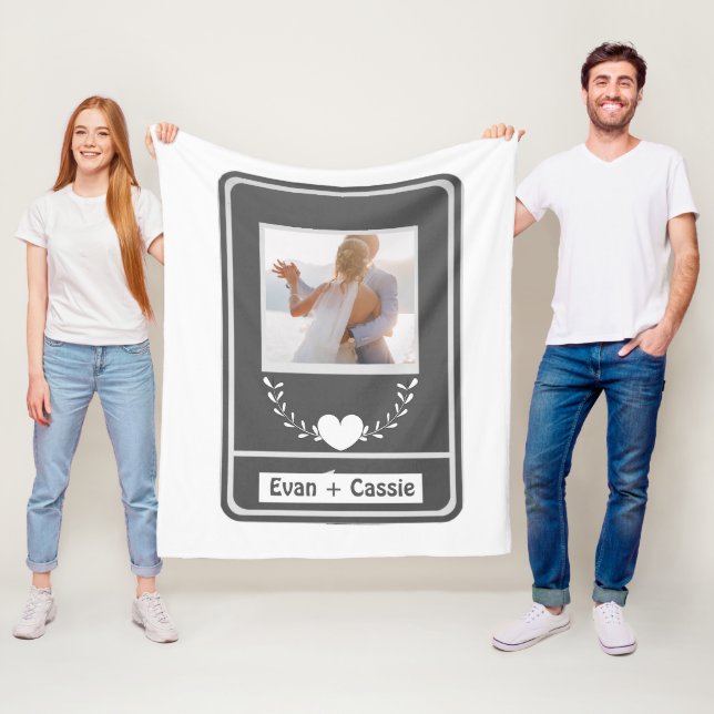 ELEGANT Wedding Couple's Photo Names Fleece Blanket (In Situ)