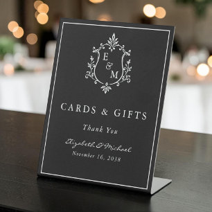 Elegant Wedding Crest Monogram Cards Gift Pedestal Sign