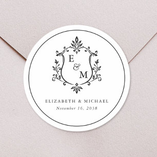 Elegant Wedding Crest Monogram Classic Round Sticker
