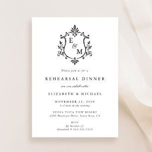 Elegant Wedding Crest Monogram Rehearsal Dinner Invitation