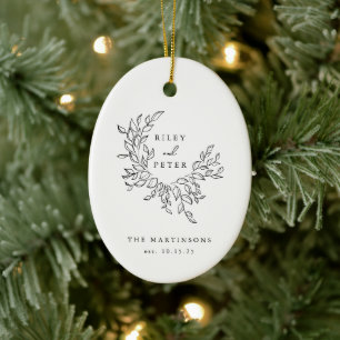 Elegant Wedding Crest Personalised Keepsake Ceramic Tree Decoration