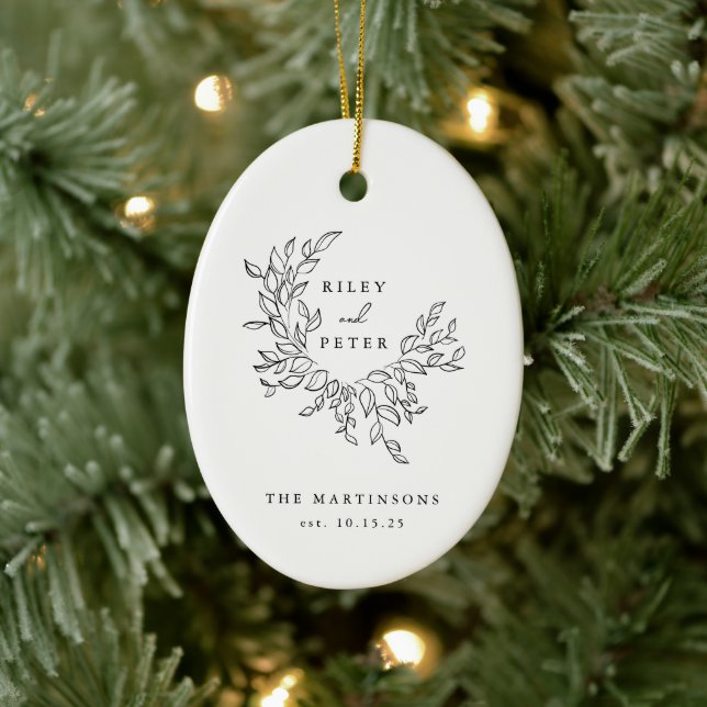 Elegant Wedding Crest Personalised Keepsake Ceramic Tree Decoration (Tree)