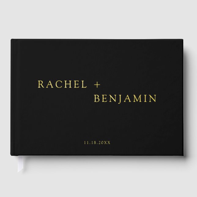 Elegant Wedding Custom Modern Black Minimalist Guest Book (Front)