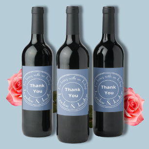 Elegant Wedding Custom Names Thank You Dusty Blue  Wine Label