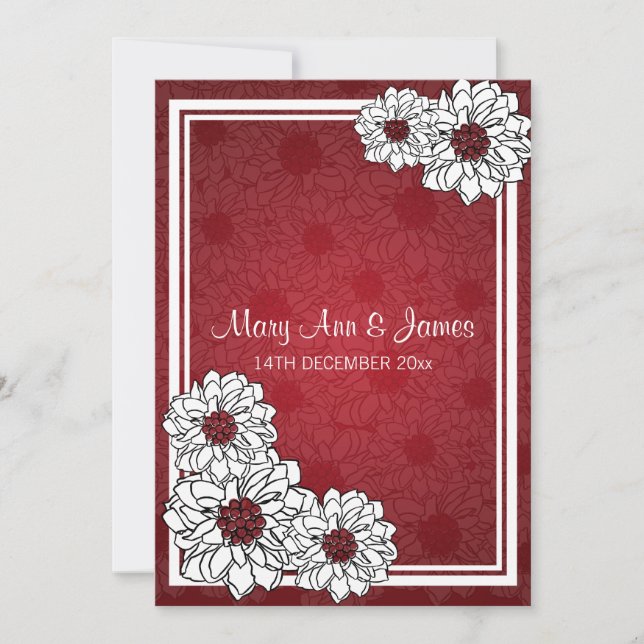 Elegant Wedding Dahlia Floral Red Invitation (Front)