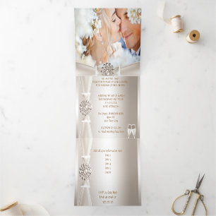 Elegant Wedding Damask Cream White Champagne 3 Tri-Fold Invitation