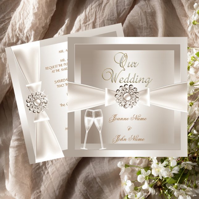 Elegant Wedding Damask Cream White Champagne Invitation (Creator Uploaded)