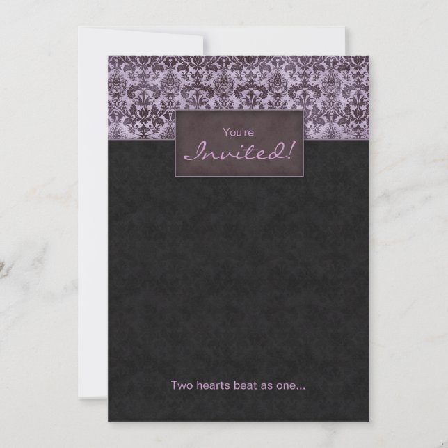 Elegant Wedding Damask Purple Black Invitation (Front)
