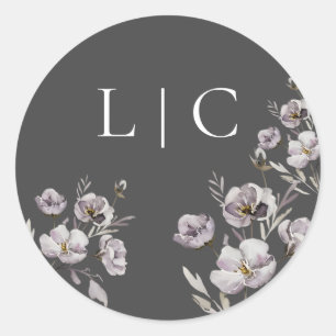 Elegant wedding dark grey watercolor flower classic round sticker