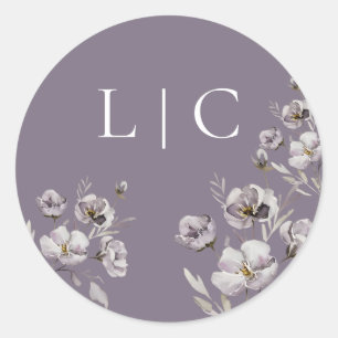 Elegant wedding dark purple watercolor flower classic round sticker