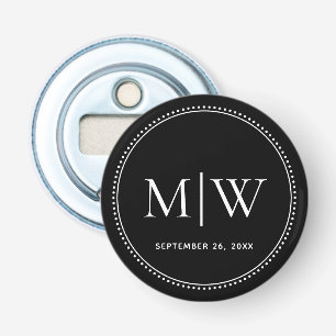 Elegant Wedding Date Couple Monogram Black Bottle Opener
