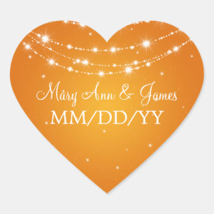 Elegant Wedding Date Sparkling Chain Orange Heart Sticker