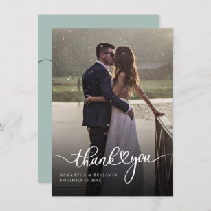 Elegant Wedding  Day Photo Hand-Lettered Thank You Card