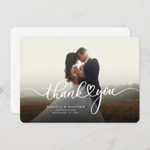 Elegant Wedding Day Photo Hand-Lettered Thank You Card