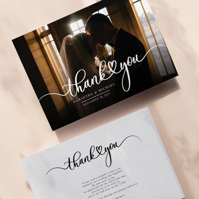 Elegant Wedding Day Photo Hand-Lettered Thank You Card (Wedding Thank You Photo Card)