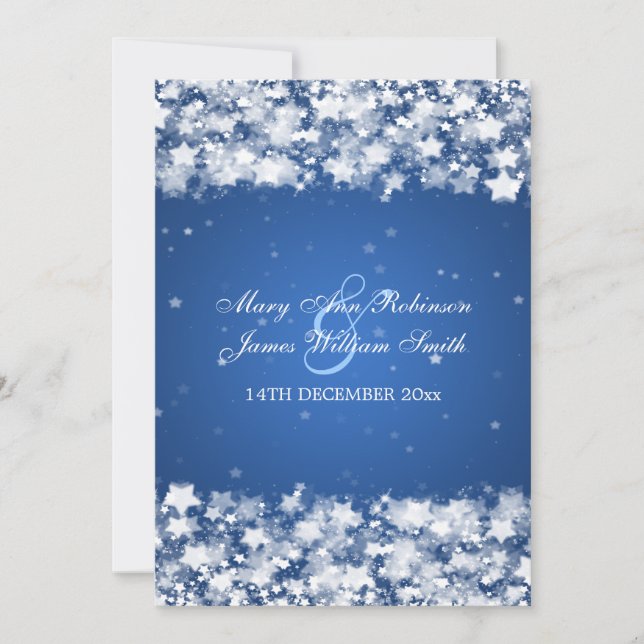 Elegant Wedding Dazzling Stars Blue Invitation (Front)