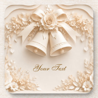 Elegant wedding design with bells and roses coaster