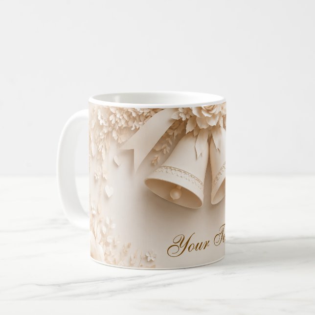 Elegant wedding design with bells and roses coffee mug (Front Left)