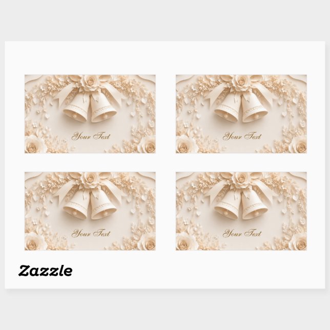 Elegant wedding design with bells and roses rectangular sticker (Sheet)