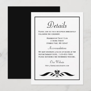 Elegant Wedding Details Black White Floral Modern Invitation