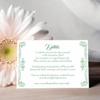 Elegant Wedding Details Card – Green Rose Filigree
