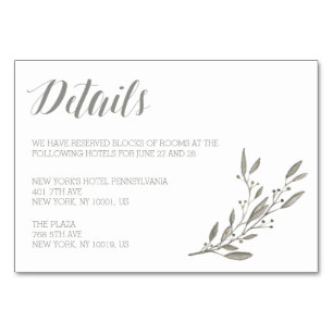 Elegant Wedding Details Cards Grey Floral