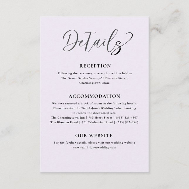 Elegant Wedding Details  Enclosure Card (Front)