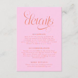 Elegant Wedding Details Orange Pink Enclosure Card