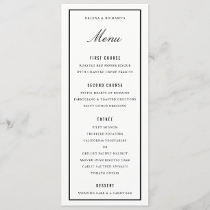 Elegant Wedding Dinner Black White Thick Border Menu