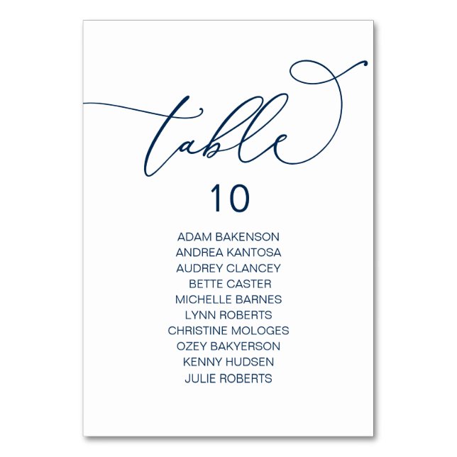 Elegant Wedding Dinner, Guests Seating Chart Table Table Number (Front)