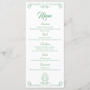 Elegant Wedding Dinner Menu – Green Rose Filigree