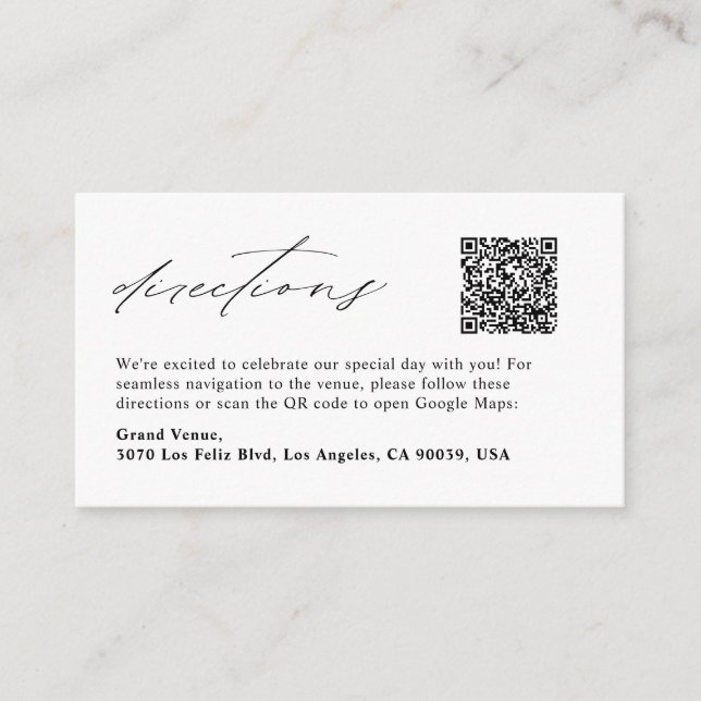 Elegant Wedding Directions with Google Map Link Enclosure Card (Front)