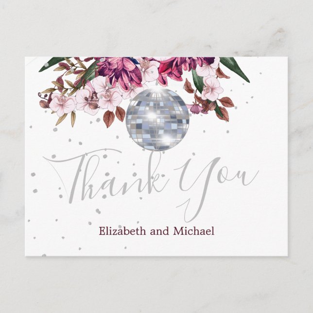 Elegant Wedding Disco  Silver Thank You Postcard (Front)