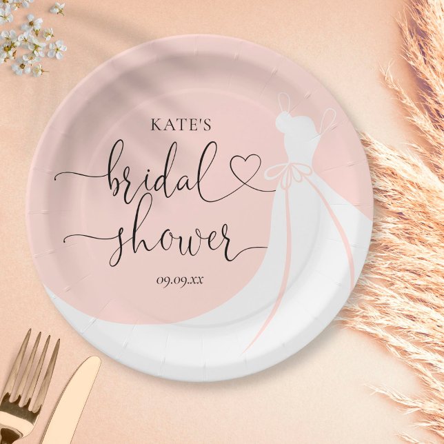 Elegant Wedding Dress Blush Pink Bridal Shower Paper Plate (Creator Uploaded)