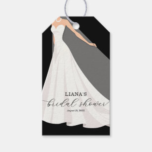 Elegant Wedding Dress Bridal Shower Black Favour Gift Tags