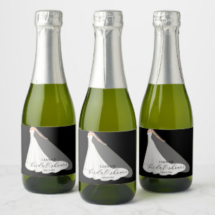 Elegant Wedding Dress Bridal Shower Black Mini Sparkling Wine Label