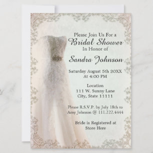 Elegant Wedding Dress Bridal Shower Invitation