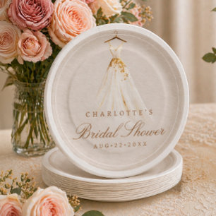 Elegant Wedding Dress Bridal Shower Paper Plate